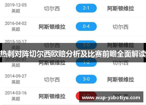 热刺对阵切尔西欧赔分析及比赛前瞻全面解读